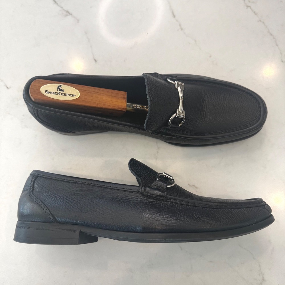 Sandro Moscoloni Men 10.5 Black Pebble Leather Silver Bit Slip On Loafer Classic